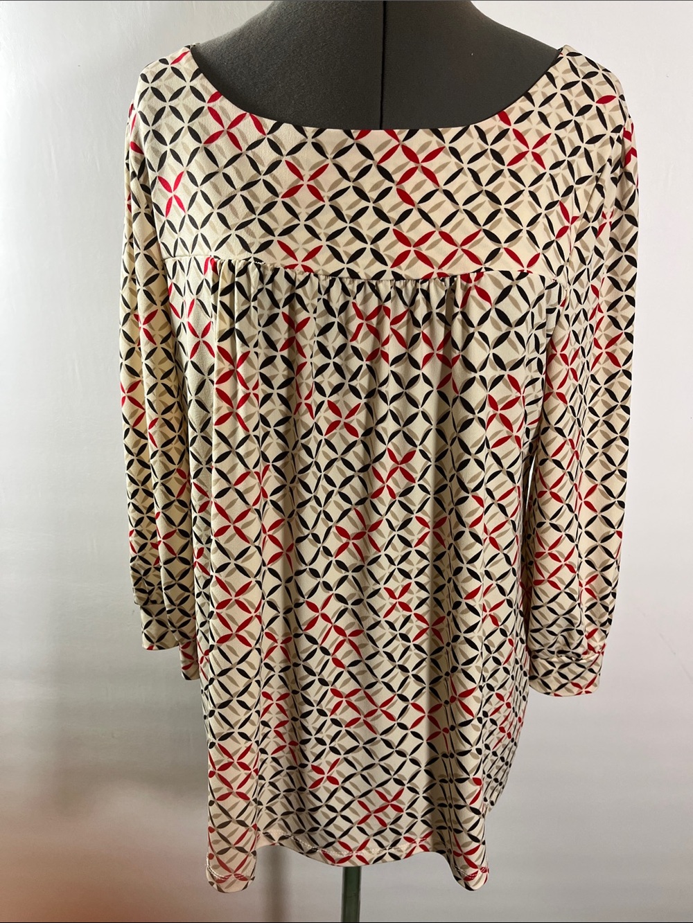 Josephine Geometric Print Long Sleeve Tunic - Cream, Black & Red Women Size L
